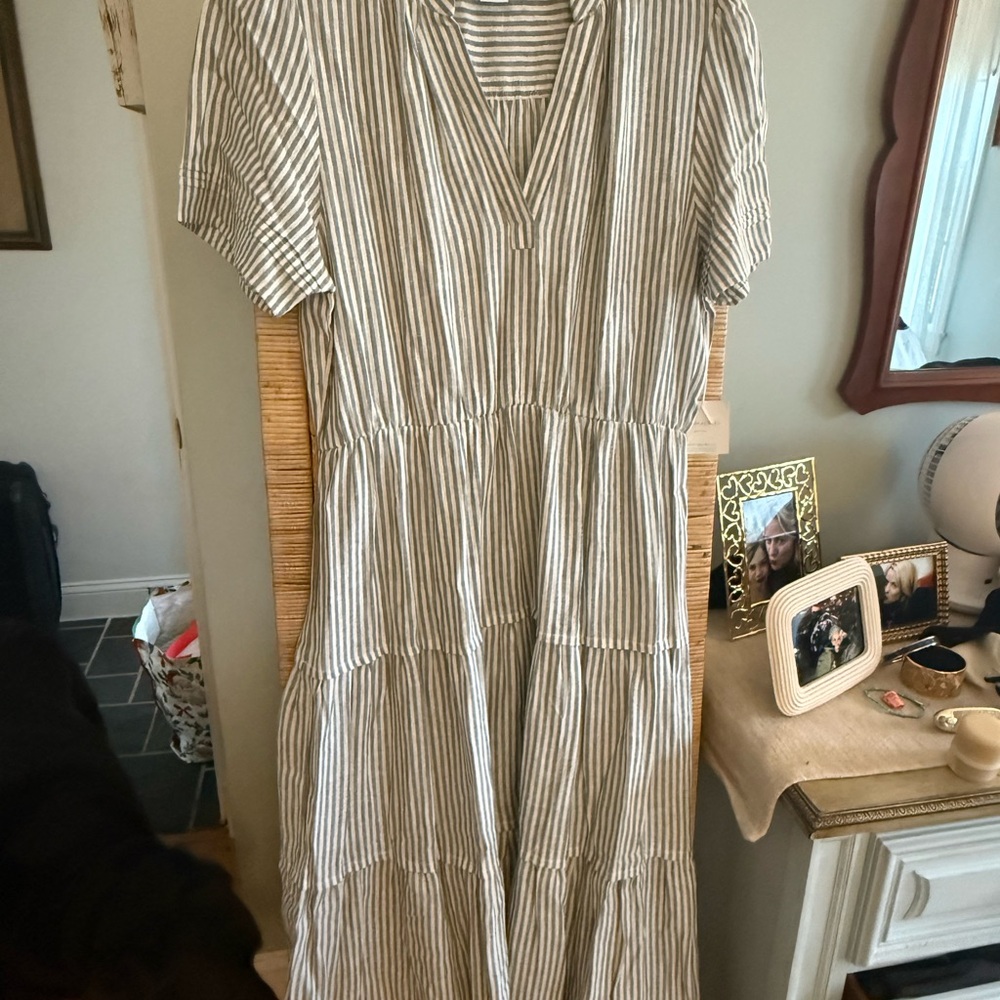 Cynthia Rowley Cream and Beige Striped Tiered Maxi Dress
